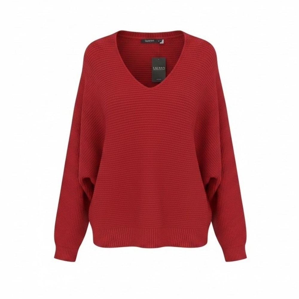 Lauren Ralph Lauren Sweater Womens 3X Red Dolman Sleeve Ribbed Knit Preppy